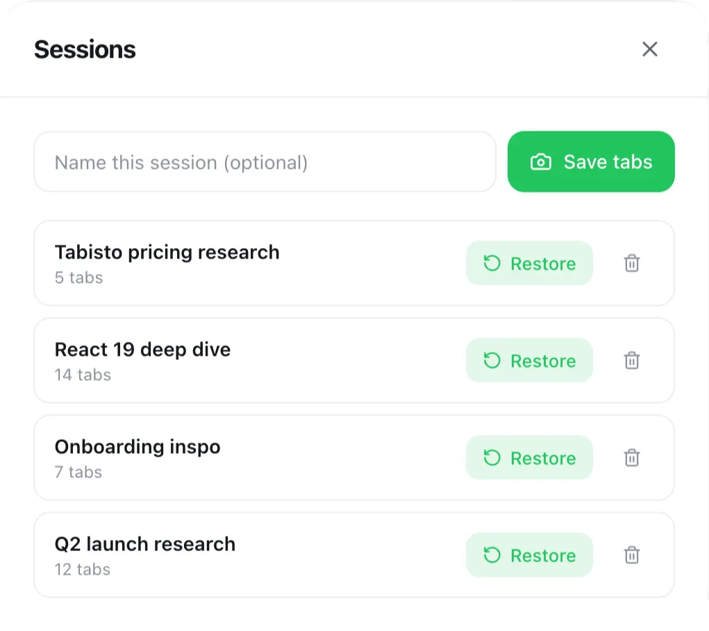 Saved sessions