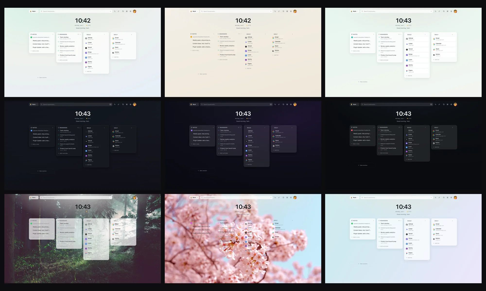Tabisto customization grid showing themes and density controls