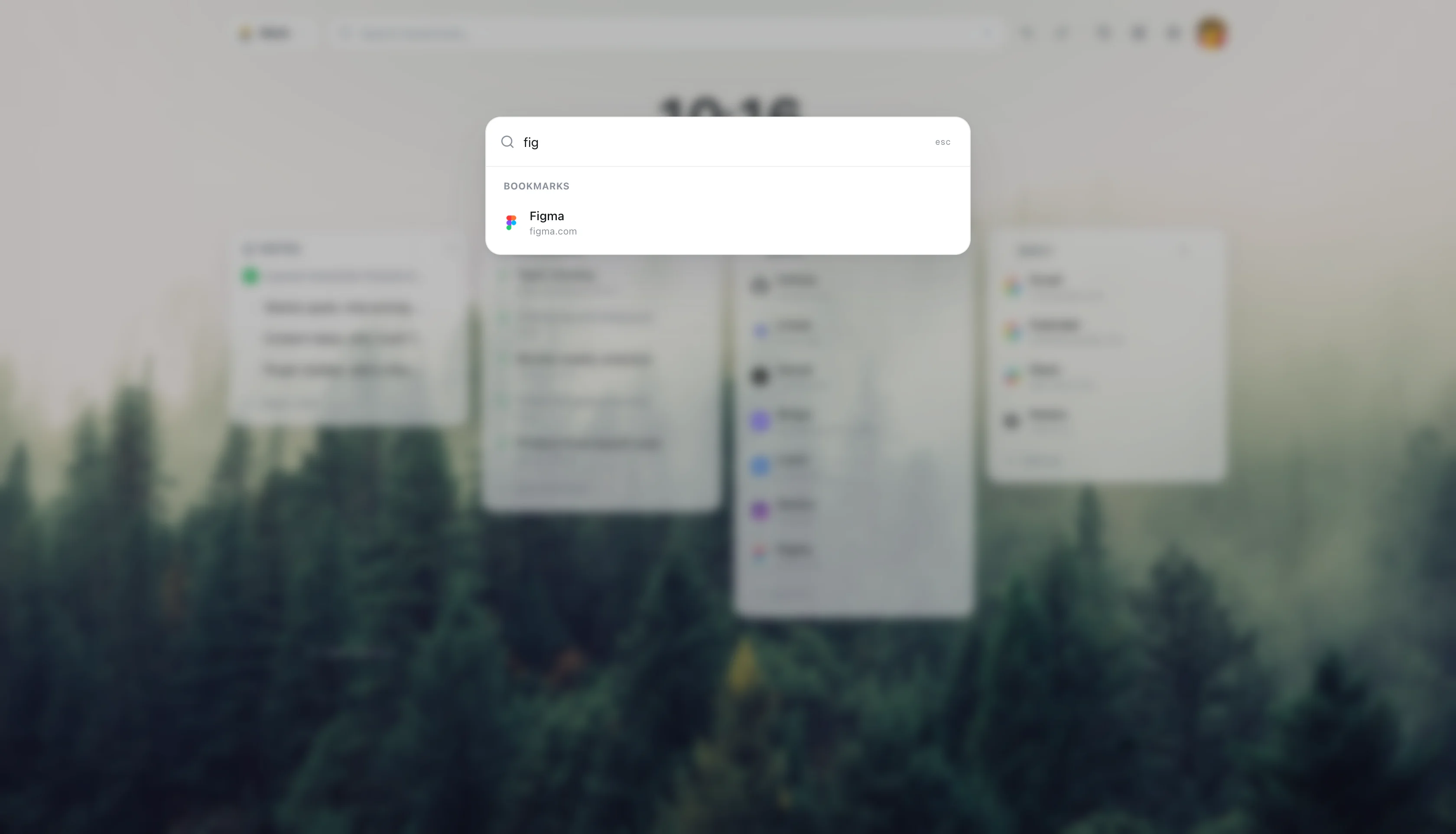 Tabisto command palette searching bookmarks and workspaces